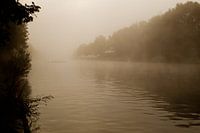 Twente Canal with rowers in the fog