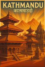 Kathmandu Durbar Square Vintage Poster - Nepal Tempel & Pagode Kunstdruck von Travel Shop
