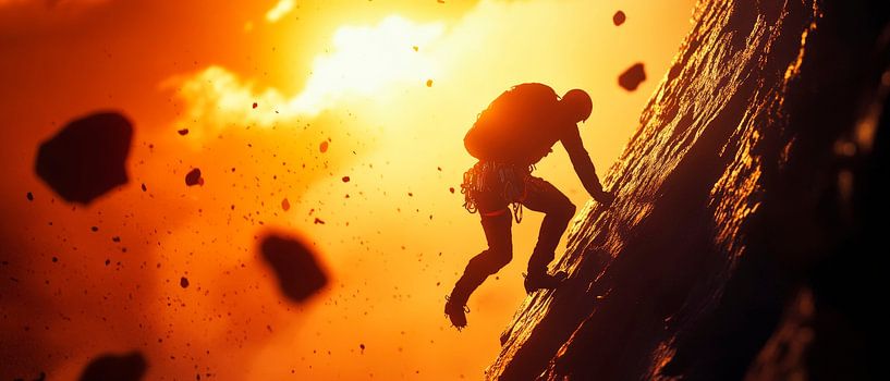 Climbers in front of a dramatic sunset by Poster Art Shop