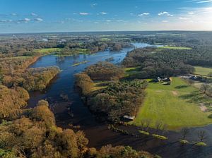 Regge river high water level flooding drone view