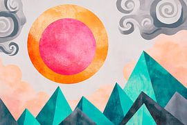 Abstract mountain landscape with sun rounding by Poster Art Shop