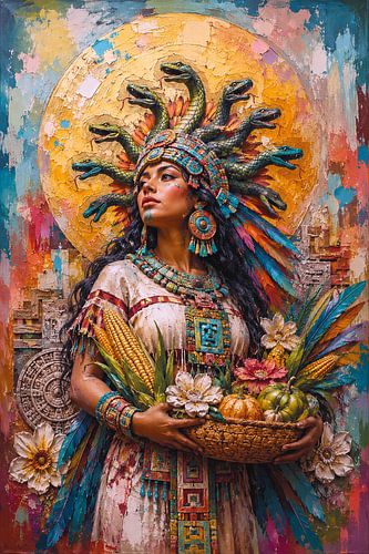 Painting of the Aztec goddess Chicomecoatl.