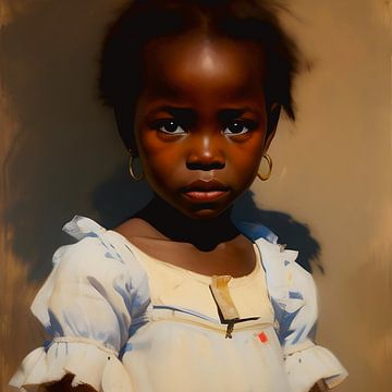 African child 5. Young girl with cute dress, oil paint effect by All Africa
