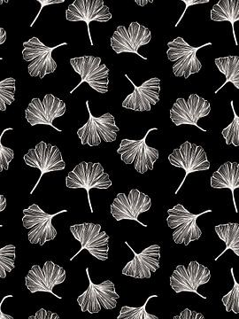 Gingko biloba-Blätter auf schwarz von Karin van der Vegt