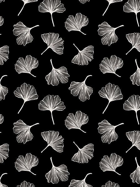 Gingko biloba-Blätter auf schwarz von Karin van der Vegt