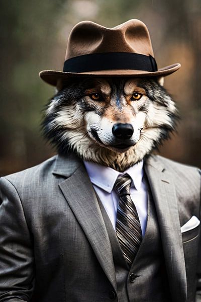 Loup élégant en costume par Art & Soul Creations