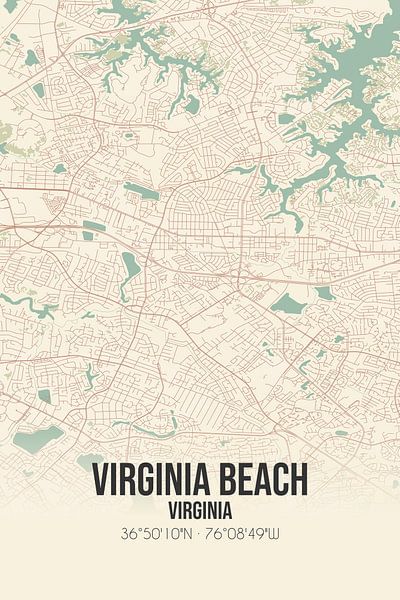 Vintage map of Virginia Beach (Virginia), USA. by Prints of Place