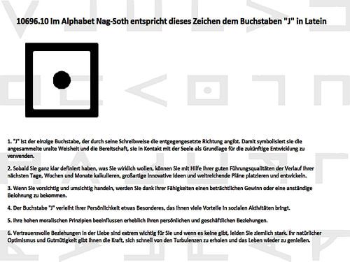 In het alfabet Nag-Soth de letter J in het Latijn 10696.10
