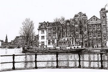 Tekening Amstel Huizen Boten Amsterdam van Hendrik-Jan Kornelis