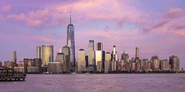 De skyline van Lower Manhattan bij zonsondergang - Panorama van Melanie Viola