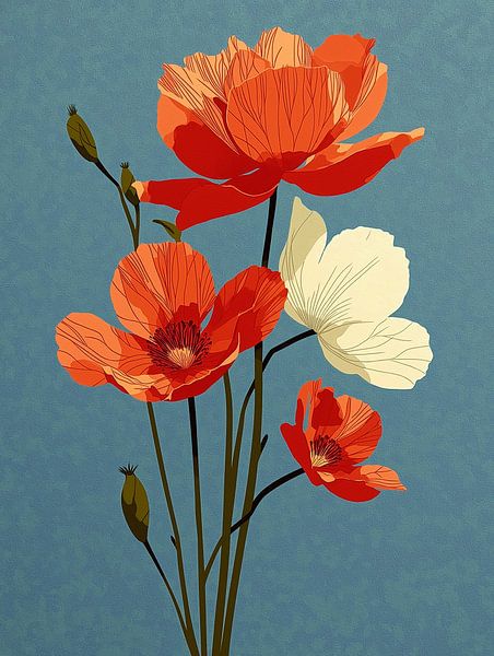 Mohn aus Blockdruck von PixelPrestige