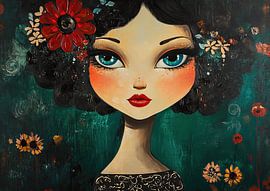 Fille avec une fleur sur Peintures accrocheuses