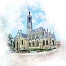 Watercolour image of the Basilica of Hulst, Zeeuws-Vlaanderen. by Danny de Klerk thumbnail