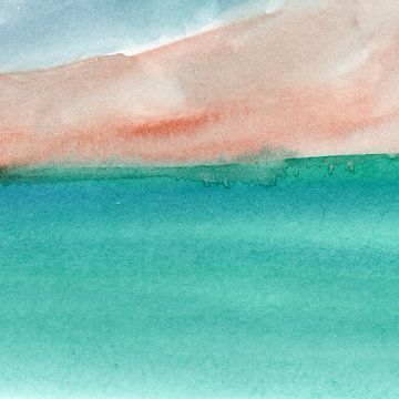 Modern abstract watercolor landscape. Green lake in the mountains no. 2 by Dina Dankers