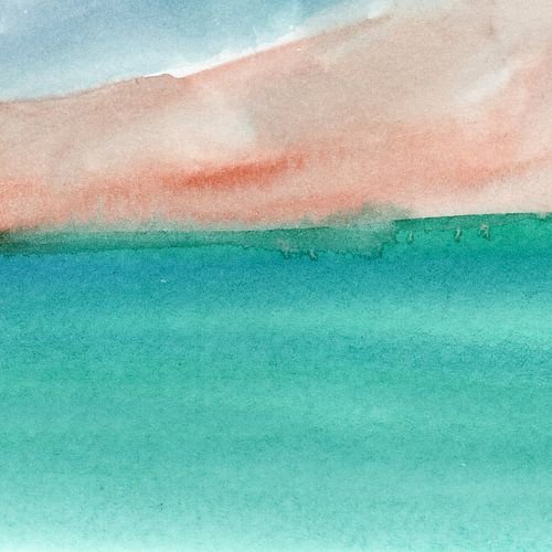 Modern abstract aquarel landschap. Groen meer in de bergen nr. 2