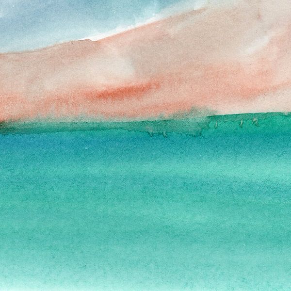 Moderne abstrakte Aquarelllandschaft. Grüner See in den Bergen Nr. 2 von Dina Dankers
