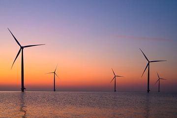 Wind turbines in an offshore wind park during sunset by Sjoerd van der Wal Photography