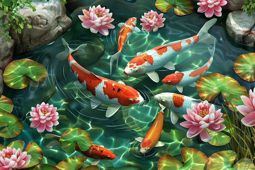 Koi Karpfen fischen in einem Teich von Egon Zitter