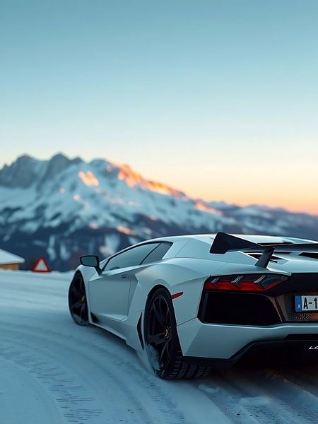 Lamborghini Murcielago Weiß mit verschneiten Bergen 2 von MIROKKU