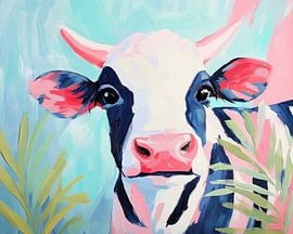 Schwarz-weiße Kuh | Merry Cow in Summer von Blickfänger Gemälde