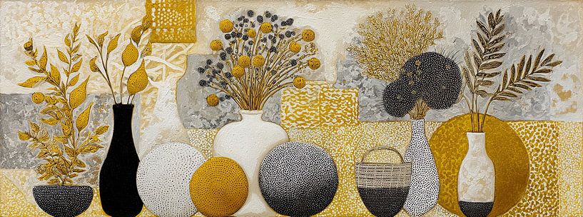 Yellow Flower Vases by Eye catching paintings