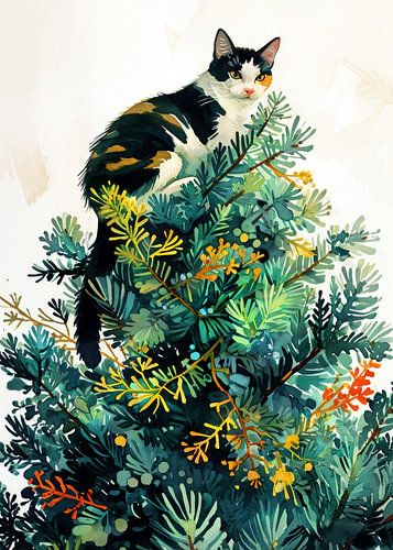 Le chat et l'arbre de Noël #cat #catlife sur JBJart Justyna Jaszke