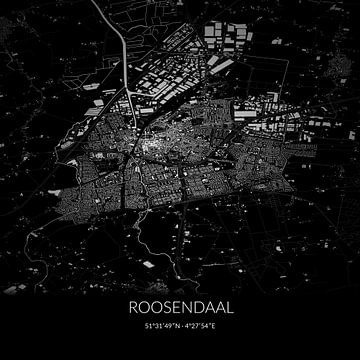 Zwart-witte landkaart van Roosendaal, Noord-Brabant. van Rezona