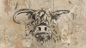 Schottische Highlander-Landarbeit in warmen Grau-, Taupe- und Brauntönen