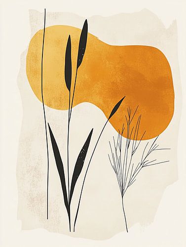 Illustration botanique abstraite avec une forme orange