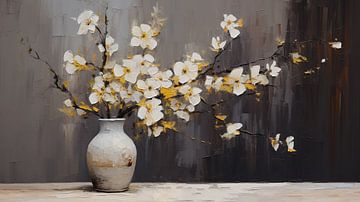 Nature morte fleur de cerisier blanc jaune sur Bianca ter Riet