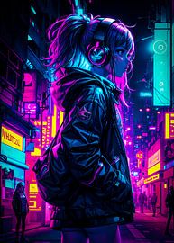 Cyberpunk Style Anime Girl With Headphones Japan by Ruzerin
