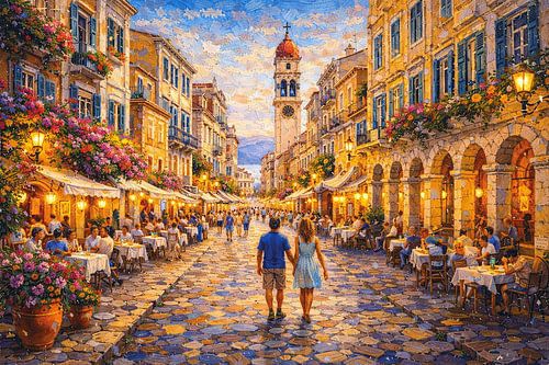 Corfu in Griekenland schilderij.