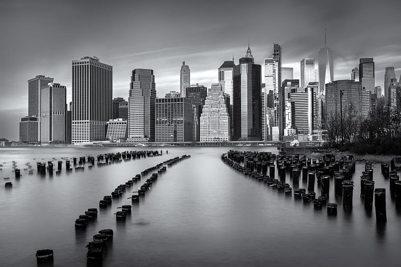 New York skyline from Pier 1 Brooklyn black and white by Marco Rutten