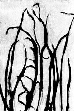 Zwart gras in retrostijl. Moderne botanische minimalistische kunst in zwart en wit. van Dina Dankers