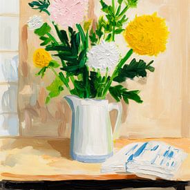 Still life with flowers and a white jug by But First Framing