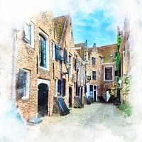 Watercolour painting of the Kuiperspoor in Middelburg, Zeeland.