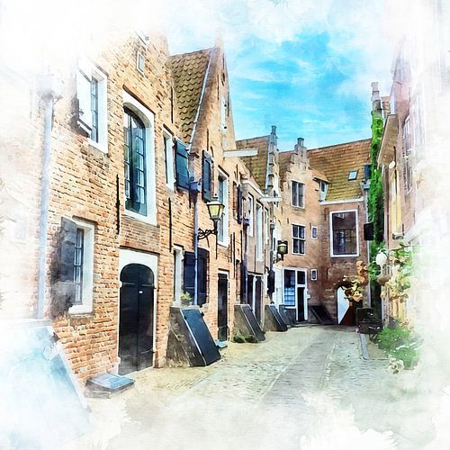 Aquarell des Kuiperspoor in Middelburg, Zeeland.