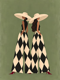 Two Women in Graphic Diamond Dresses