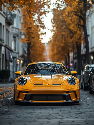 Porsche 911 orange in the city