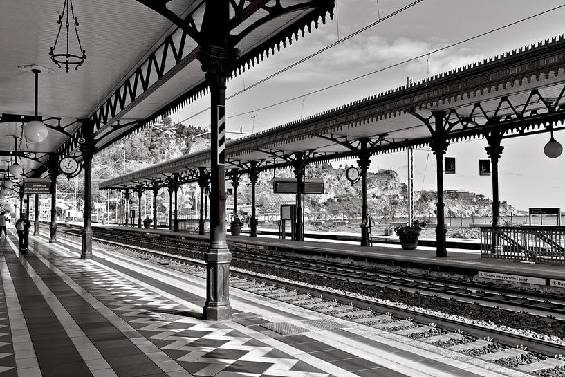 Famous Art Nouveau railway station in Giardini-Naxos - monochrome by Silva Wischeropp