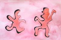 pink 5 watercolour of happy dancing figures in line-art style