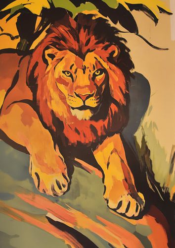 Vintage leeuw in de jungle - lithografische stijl
