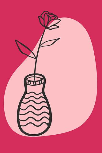 Rose In Vase Passion Pink Illustration