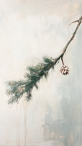 Serene pine branch with a pine cone