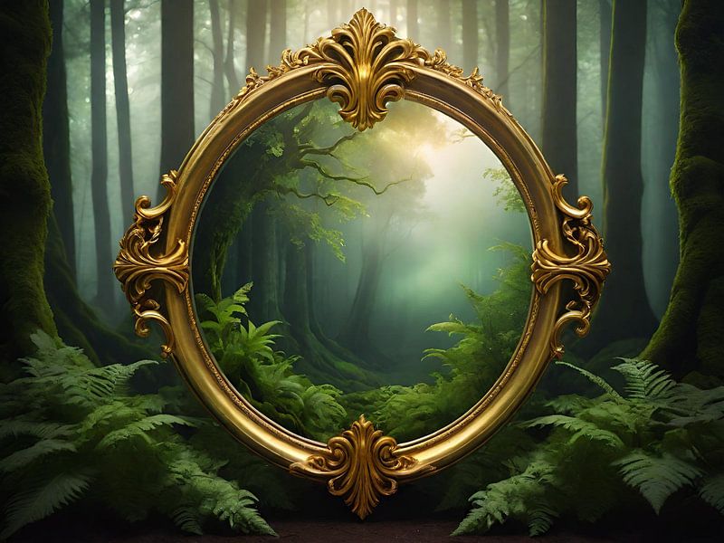 The Mirror Forest - Mystical Forest with Golden Mirror by Nicolette Vermeulen