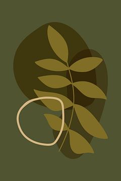 Modernes Boho-Botanical. Blätter in Pastellfarben. Grün, Senf, Gold 4 von Dina Dankers