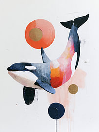 Colourful orca in an abstract graphic style by Lina van Oers