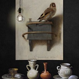 Still Life with Pots and Goldfinch von Marja van den Hurk