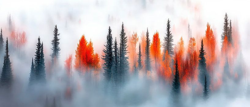 Forêt brumeuse aux couleurs d'automne par Poster Art Shop