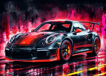 Porsche 911 GT3 RS Black with Red Stripes by MIROKKU